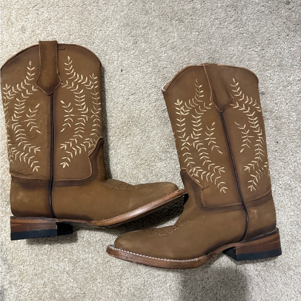 Brown Embroidered Ankle Boots